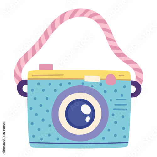 portable photo digital camera point and shoot flat color vector illustration template design