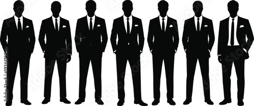 Business men silhouettes collection, formal suit standing professional corporate people vector illustration isolated design set