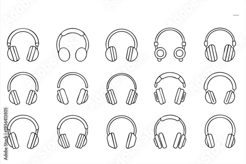 Minimal headphones line icon set with audio headset earphones and music listening devices