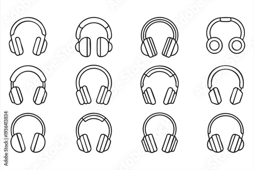 Modern audio headphones outline icon collection for music apps sound equipment and technology design