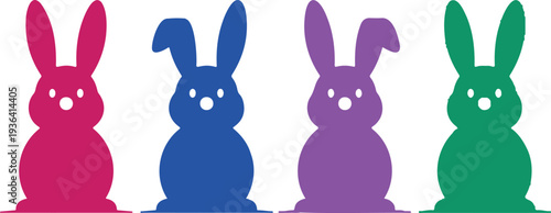 Vibrant easter bunnies in pink blue green and yellow celebrate easter day with joy and color