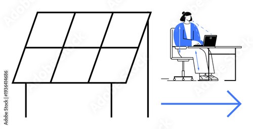 Renewable energy concept. Renewable energy supports sustainable work environments with solar panels, powering modern remote work setups. Renewable solutions for clean energy and efficient workplaces