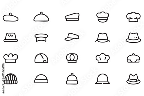 Fashion hat vector line icon set for clothing brands apparel shops and style graphics