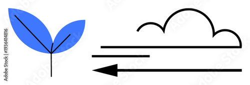 Sustainable energy. Blue leaf and wind symbols reflect renewable energy and environmental preservation. Sustainable energy supports clean air, eco-friendly solutions, and green technology. Ideal