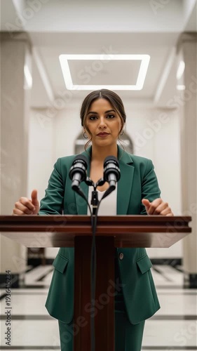 Empowering Hispanic female leader delivering an inspiring lecture vertical video
