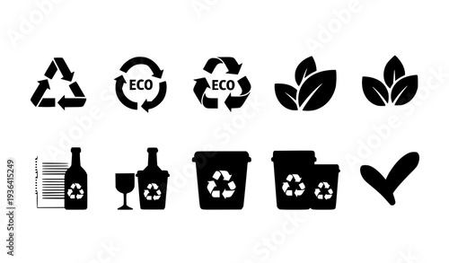 Minimalist recycle and eco icon set flat vector EPS10 isolated on white for web and apps