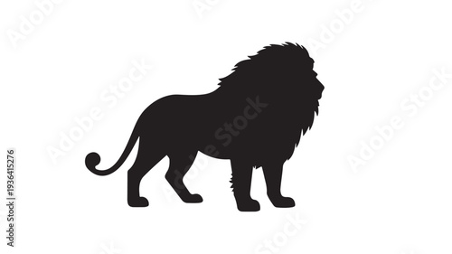Lion Silhouette in Majestic Pose with Dramatic Lighting on White Background for Wildlife Illustration