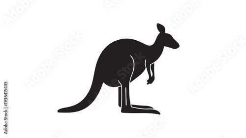 Kangaroo Silhouette in Simple Modern Black Color on White Background for Australian Wildlife