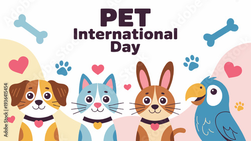 Pet international day celebration with animals dogs cats rabbits and birds
