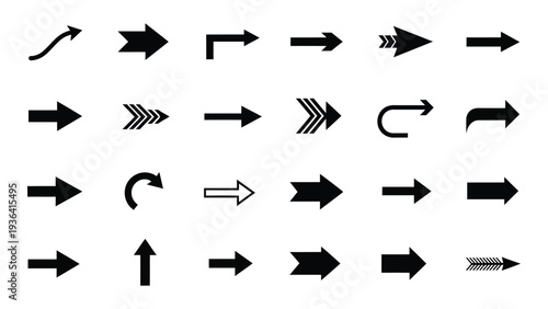 A collection of black arrows on a white background