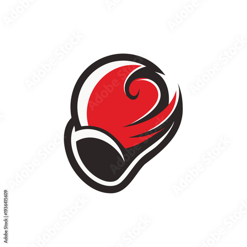 Dynamic logo featuring a stylized red and black abstract shape resembling a rose or flame
