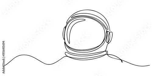 Continuous one line drawing of astronaut helmet. Science, space concept. Editable stroke vector, Outer space concept. Single line draw design. one line Icon drawing, Space suit helmet outline. Helmet 