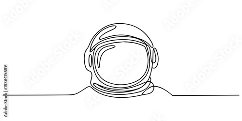 Continuous one line drawing of astronaut helmet. Science, space concept. Editable stroke vector, Outer space concept. Single line draw design. one line Icon drawing, Space suit helmet outline. Helmet 