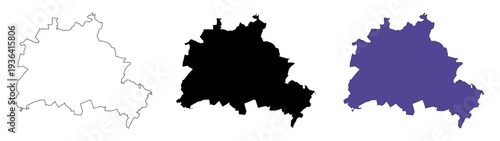 Photography A set of vector of Berlin outline map with prefecture boundaries in three styles