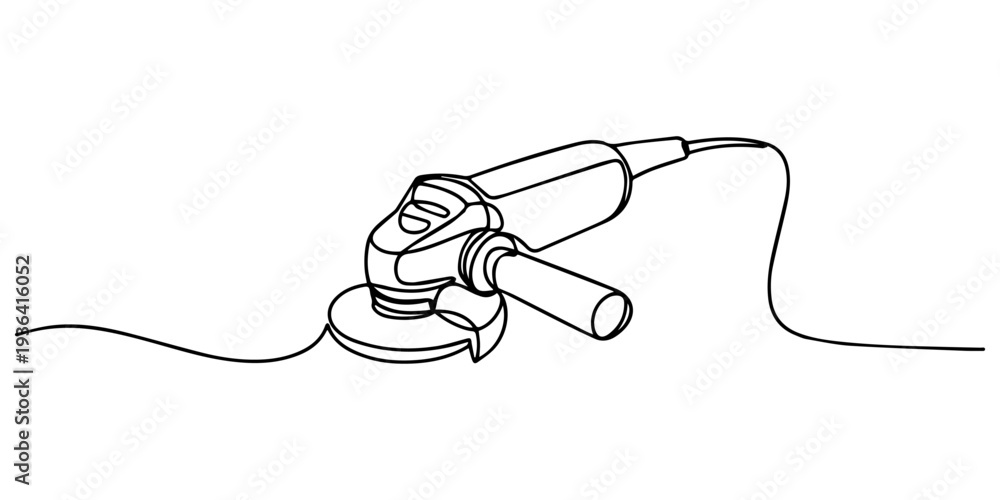 Obraz premium Line art of handheld electric angle grinder with cutting disc. Non editable stroke, grinder tool, polishing machine one line art. Continuous line drawing of repair, professional, hand, people, concept