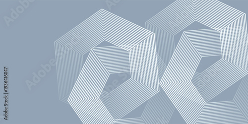 Geometric stripe hexagon lines on gray background line art abstract modern