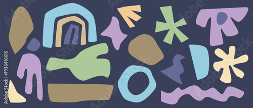 Naive color abstract organic shapes set isolated on white background. Minimalist cutout blobs and hand-drawn collage elements for modern poster design, pattern, social media templates and creative 