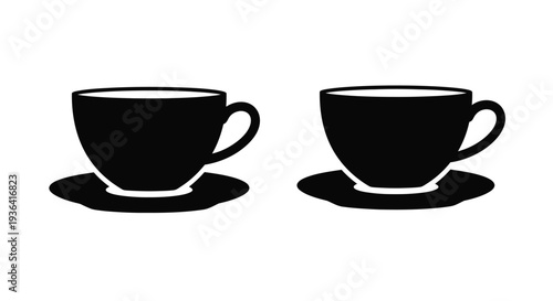 Two black teacups with saucers depicted in a simple minimalist style