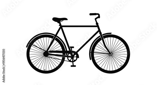 A black silhouette of a vintage bicycle viewed from the side