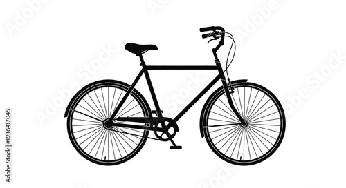 Simple black silhouette of a classic bicycle with fenders and a curved handlebar