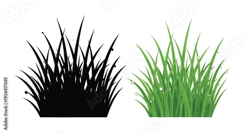 Contrasting grass illustrations a black silhouette and vibrant green blades