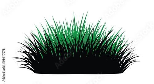 A stylized depiction of lush green grass blades against a white background