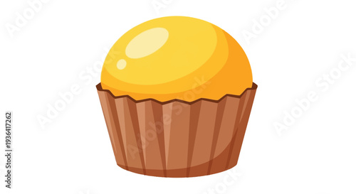 A single golden cupcake with a textured brown paper liner is displayed