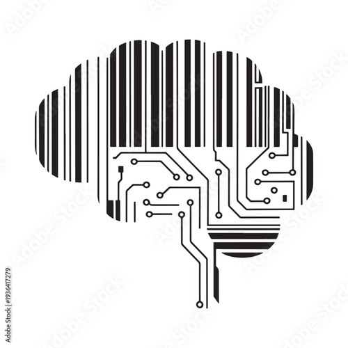 A stylized brain illustration combining organic and technological elements