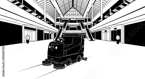Autonomous floor cleaning machine operating in empty shopping mall