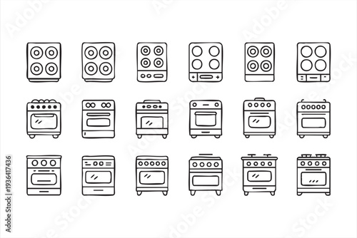 Minimal Cooking Range And Oven Appliance Vector Icon Set