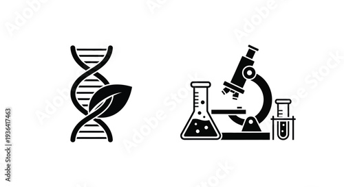 Scientific icons depicting dna microscopy biology and laboratory equipment