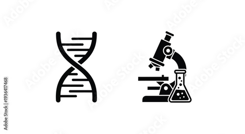 Dna helix and microscope with flask symbols of genetic research