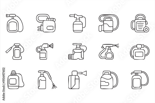 Minimal Gardening Sprayer And Pesticide Bottle Icon Set