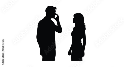 Silhouette of a man and woman facing each other in conversation