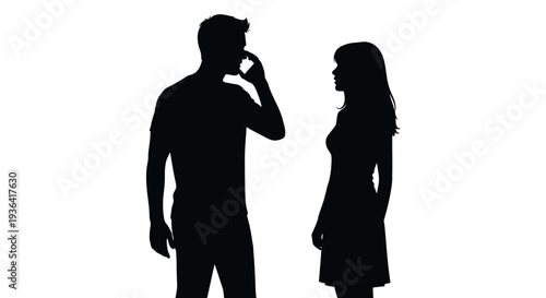Silhouette of a couple in conversation facing each other with emotion