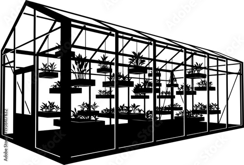 Contemporary greenhouse architecture filled with indoor plants