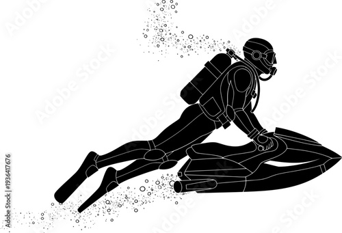 Diver using a propulsion vehicle for deep sea underwater exploration