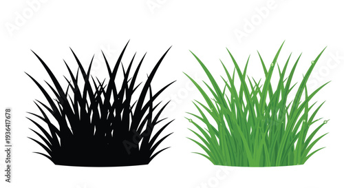 A comparison of grass one black silhouette and one vibrant green illustration