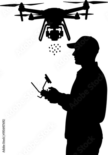 Drone pilot operating a quadcopter for agricultural seed dropping