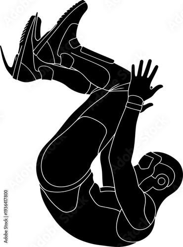 Figure of a person tumbling through the air in a freefall motion