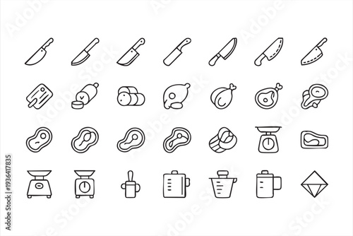 Minimal Meat And Butchery Kitchen Outline Icon Collection