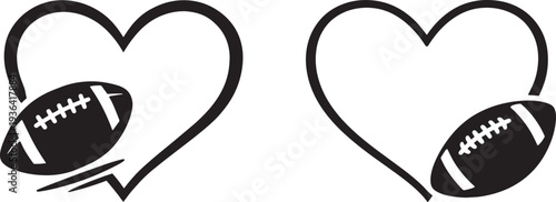 American Football With Heart Outline Sports Love Vector