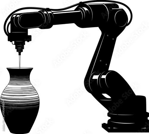 Industrial robotic arm 3d printing ceramic vase silhouette