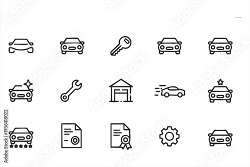 Minimal Automotive Car Service And Repair Outline Icon Set