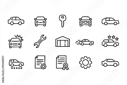 Vehicle Maintenance And Garage Equipment Line Icon Collection
