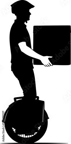 Modern courier transporting a package on a self-balancing electric unicycle