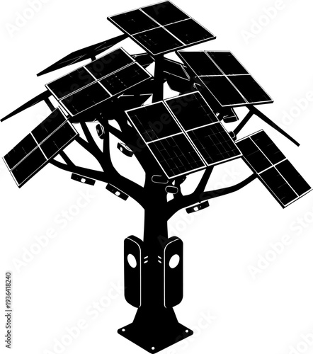 Modern solar tree structure for renewable energy collection in urban areas