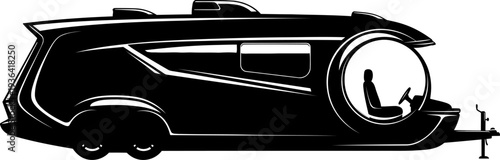 Modern futuristic camper trailer with aerodynamic design