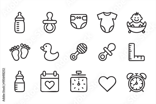 Minimal Baby Care And Newborn Parenting Outline Icon Set