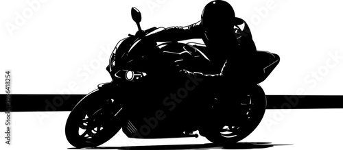 Motorcyclist leaning into a sharp turn on a high-speed sportbike